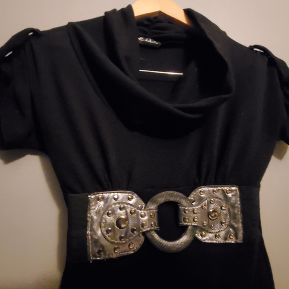 Seductions Black Cowlneck Shirt w/Built-in Waistbelt - Size S - Picture 4 of 7